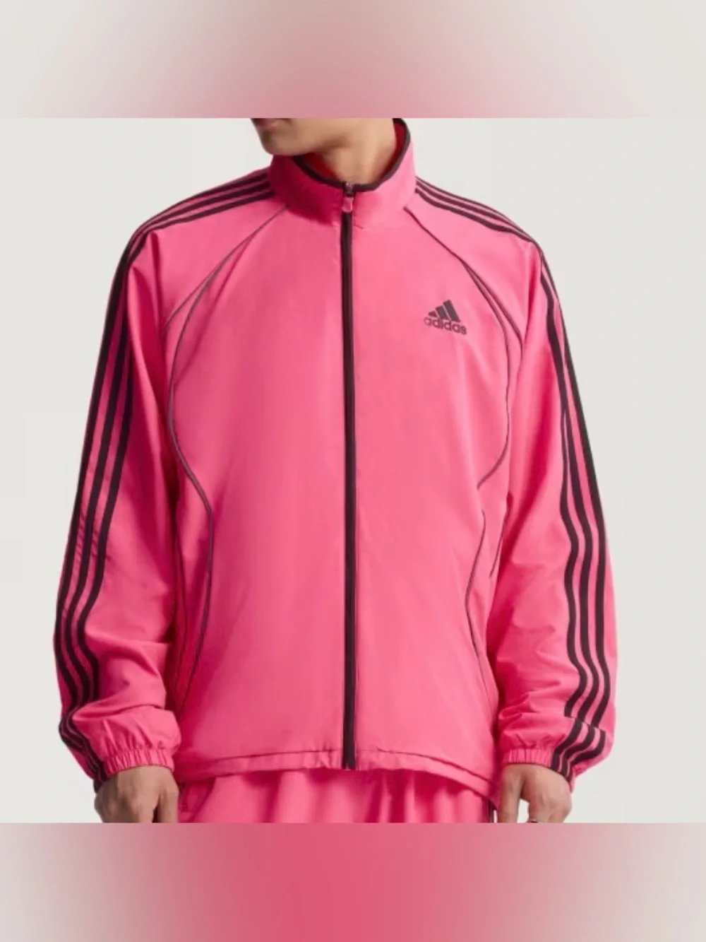Adidas Teamgeist Adicolor Woven Full Zip Track Jacket Pink Black men’s sz M NEW!